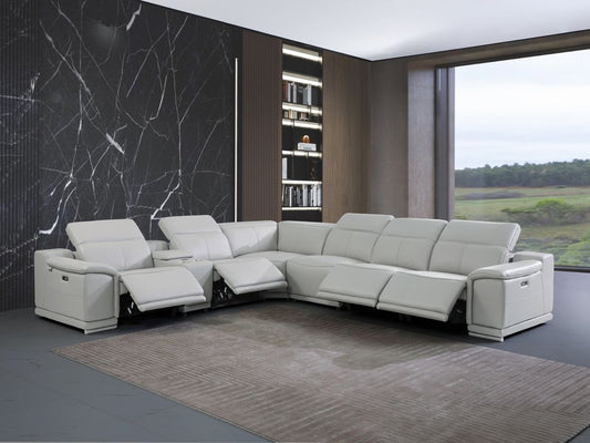 UR9762 7pc Light Grey TOP GRAIN 4pc Power Sectional