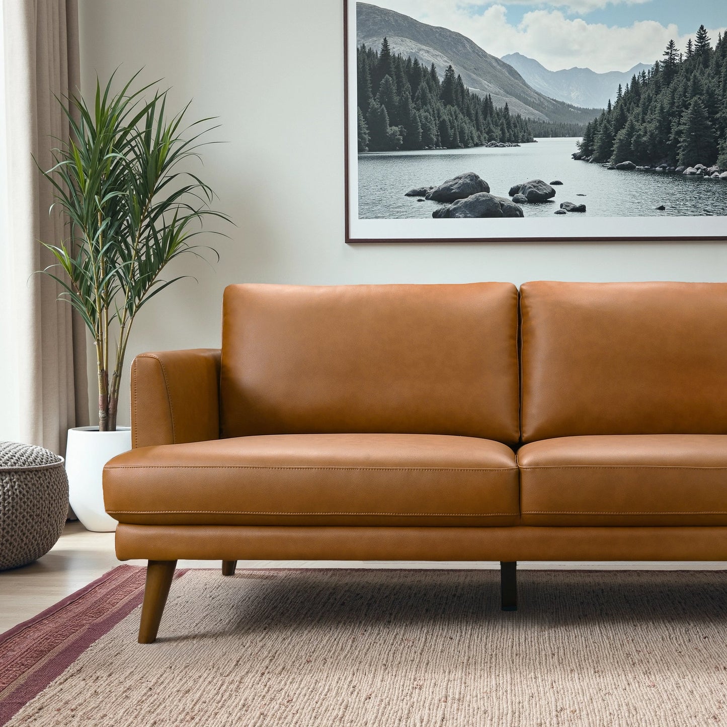Lore L-Shaped Cognac Vegan Leather Right Sectional Sofa