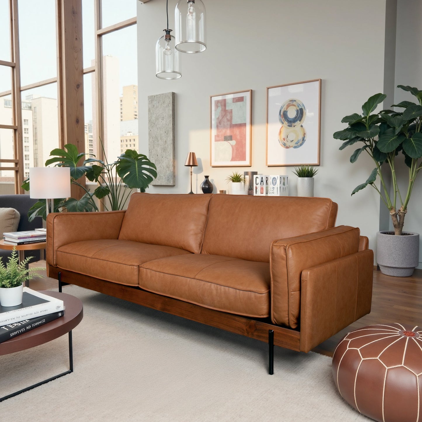 Utica Genuine Leather Sofa with Metal Legs & Sustainable Materials