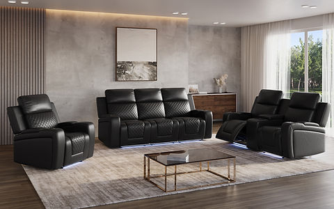 Bomer Black POWER/LED/MASSAGE 3pc Reclining Set S1890