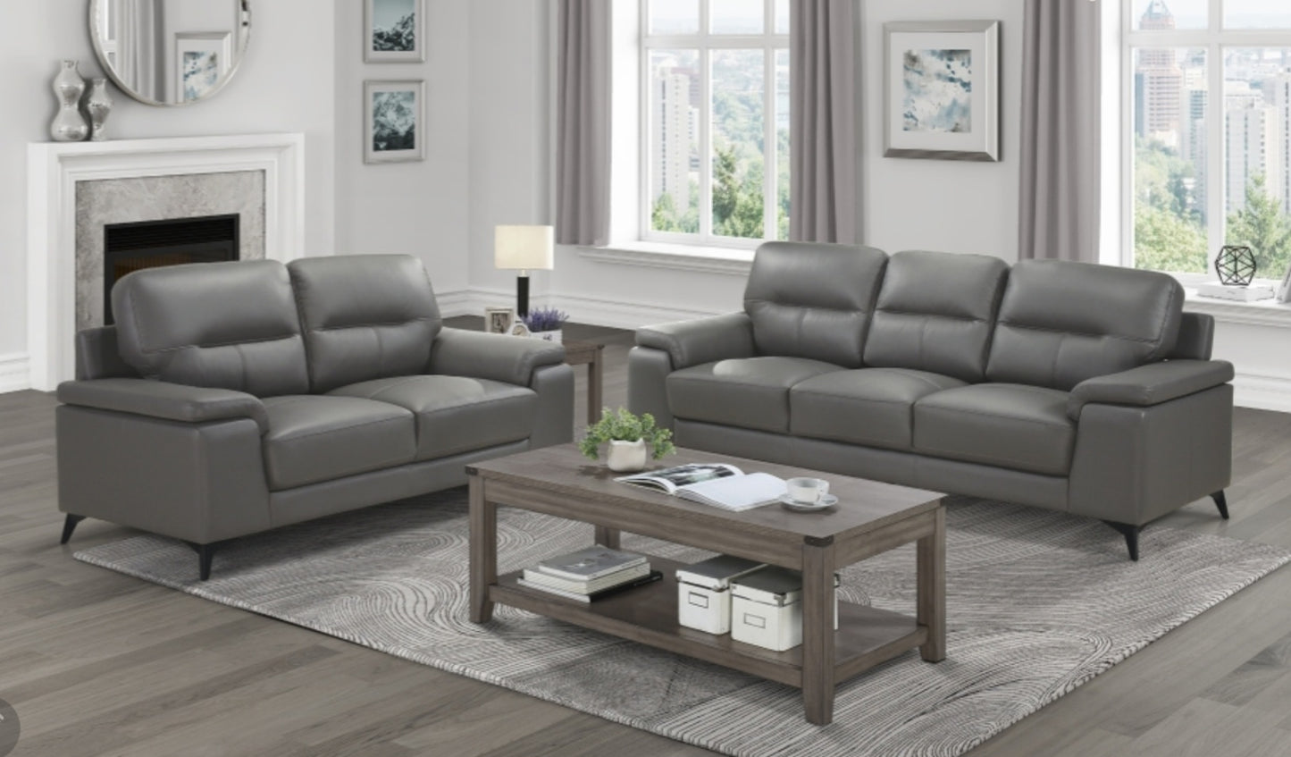 Mischa TOP GRAIN LEATHER Dark Grey Living Room Set 9514