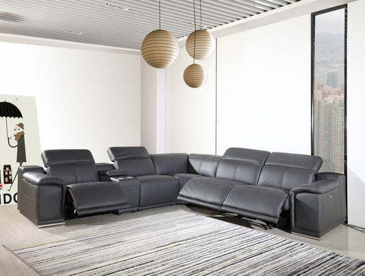 UR9762 6pc Grey TOP GRAIN 3pc Power Sectional