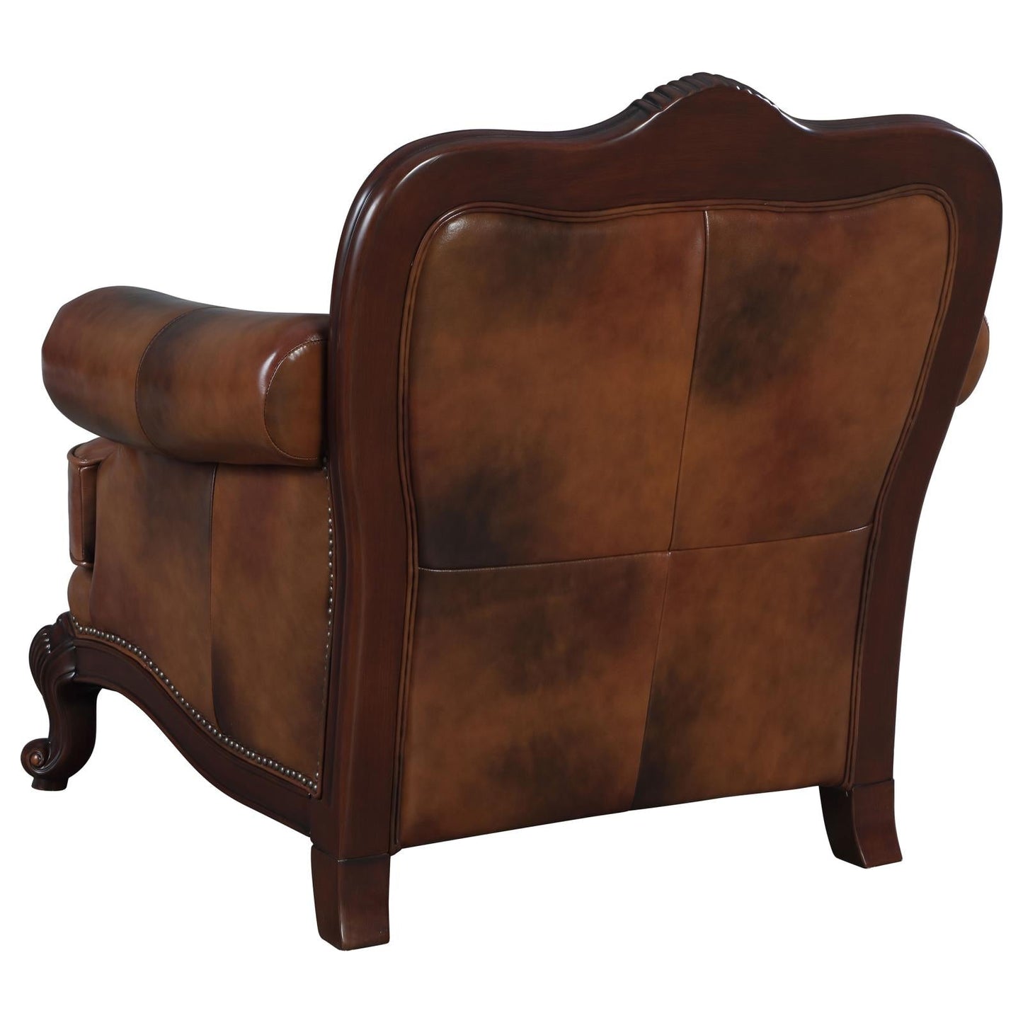 Victoria Brown Upholstered Tufted TOP GRAIN LEATHER Living Room Set 50068 981-03