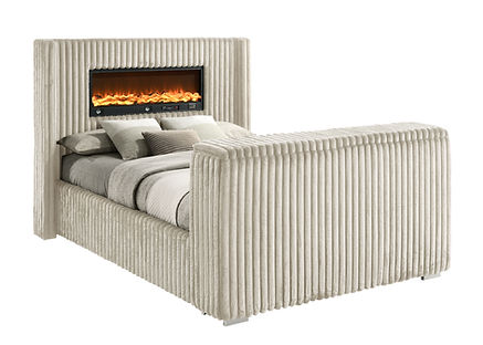 Henley Cream Corduroy LED Fireplace/TV Lift Platform Bedroom Set B2040