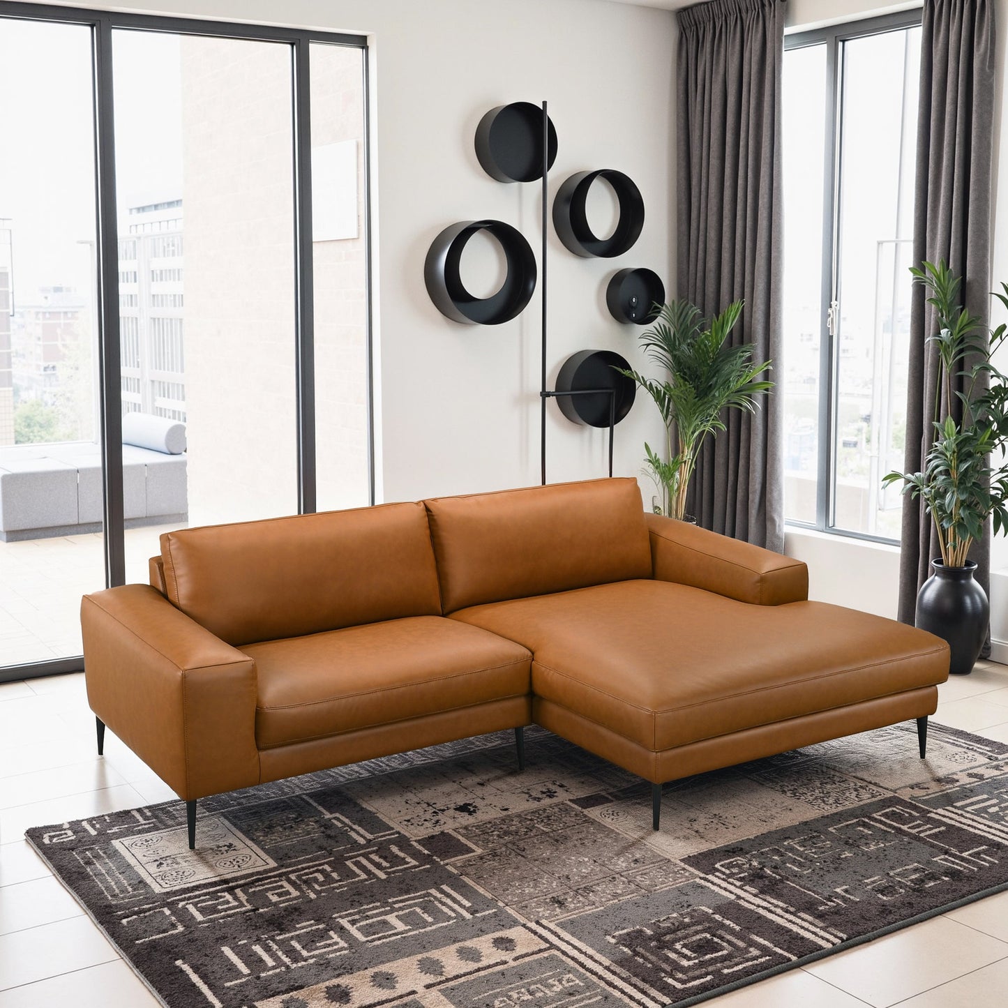 Easley Mid Century Modern Vegan Leather Wide-Arm Sofa