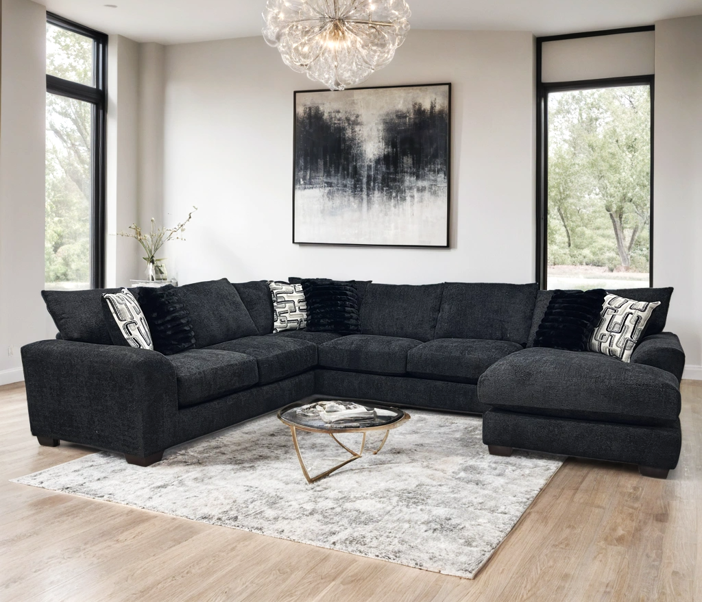 8600 Black Fabric OVERSIZED Sectional