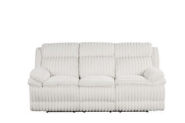 Mellow White Thick Stripe Fabric 3pc Reclining Set S3939