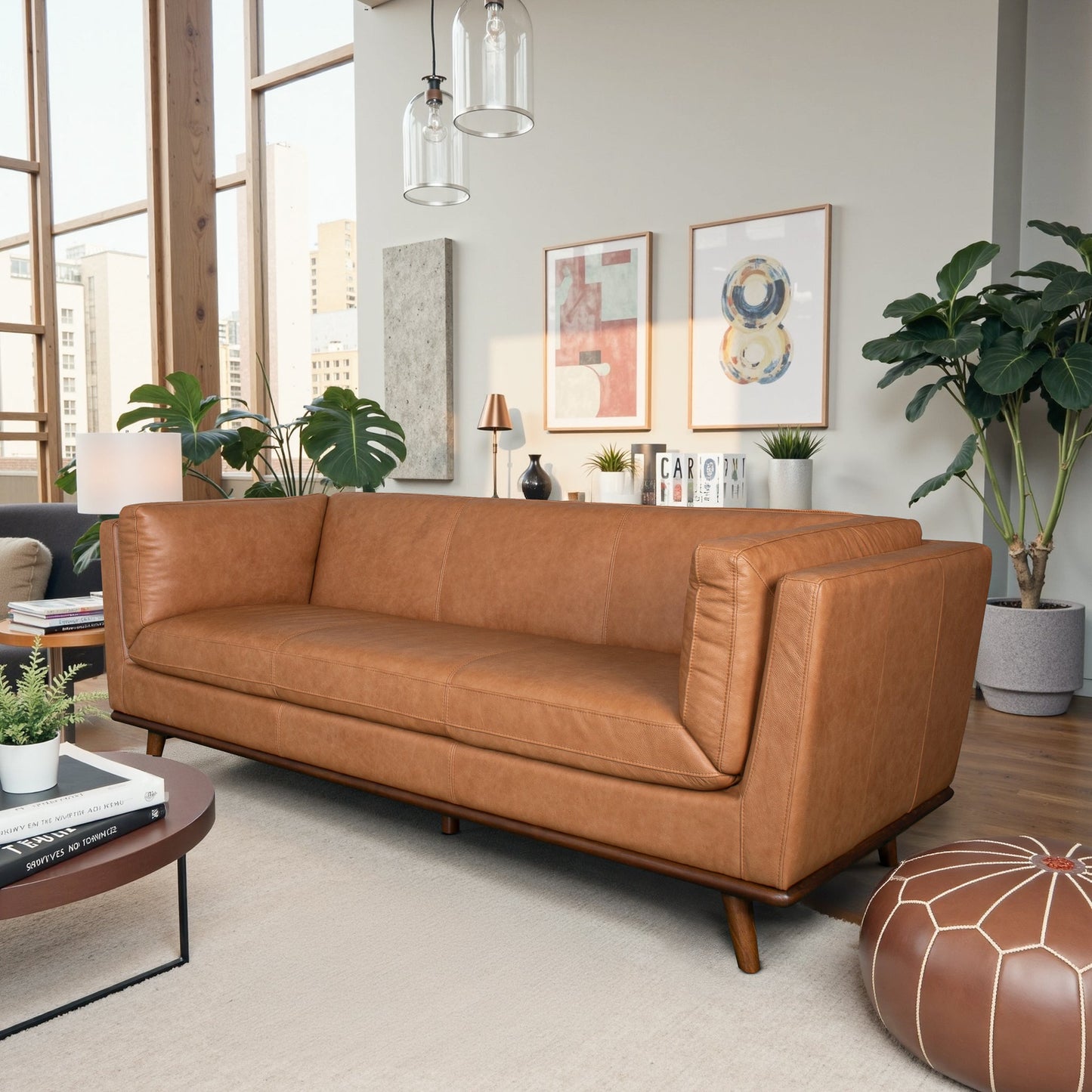 Phoenix Tan Genuine Leather Sofa