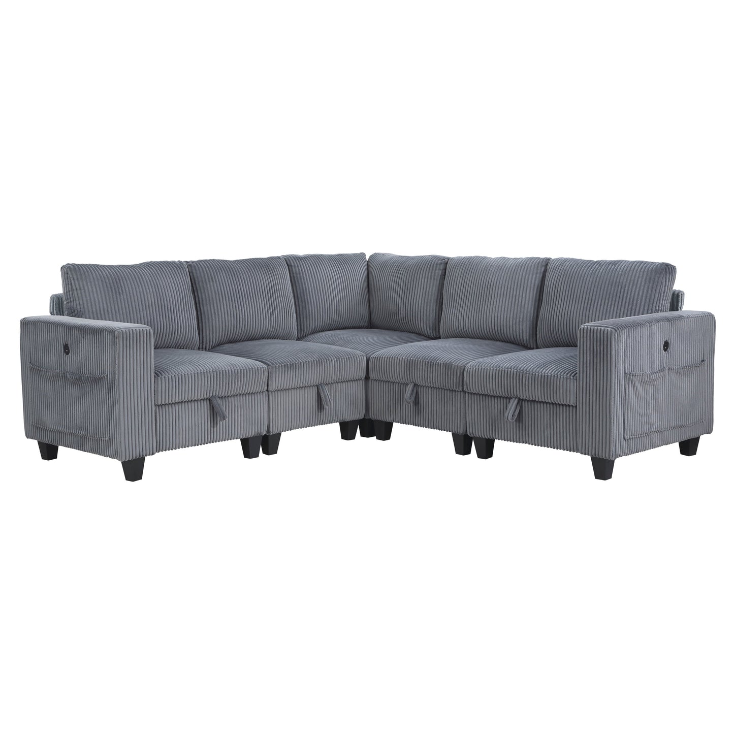 Walterboro Dark Gray Corduroy 5pc Sectional with Storage 9650