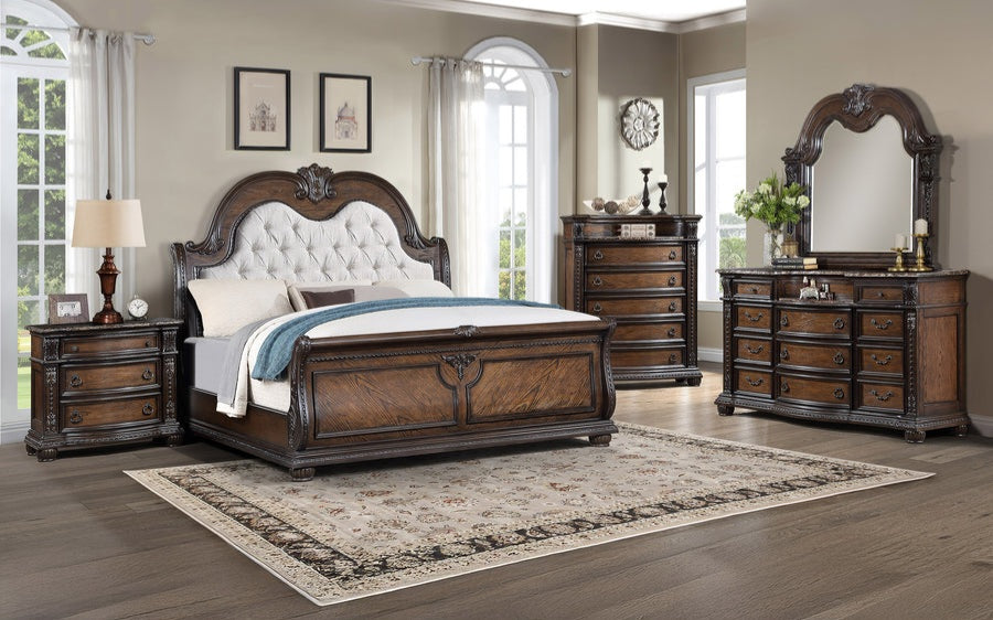 Stanley Coffee Brown Upholstered Sleigh Bedroom Set | B1610
