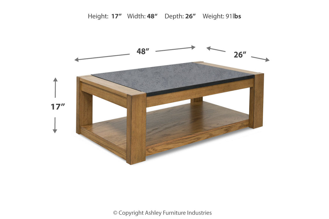 Quentina Light Brown/Black Lift-top Coffee Table and 2 End Tables T775