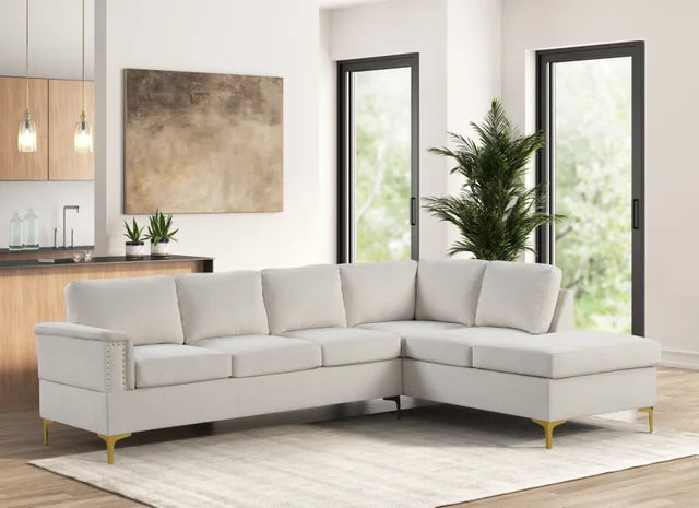 Vogue Cream Velvet Sectional Sofa