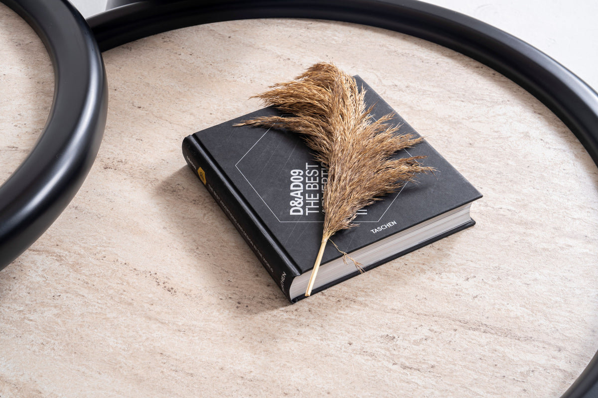 950 Black Travertine 3pc Coffee Table Set