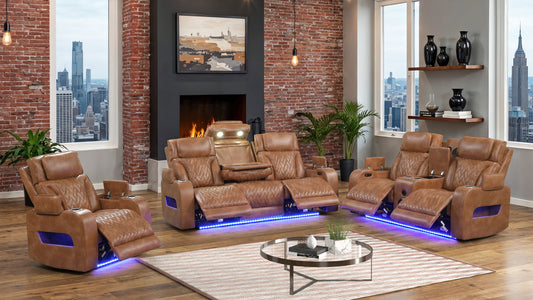 Skyline Brown POWER/LED/BLUETOOTH SPEAKERS 3pc Reclining Set