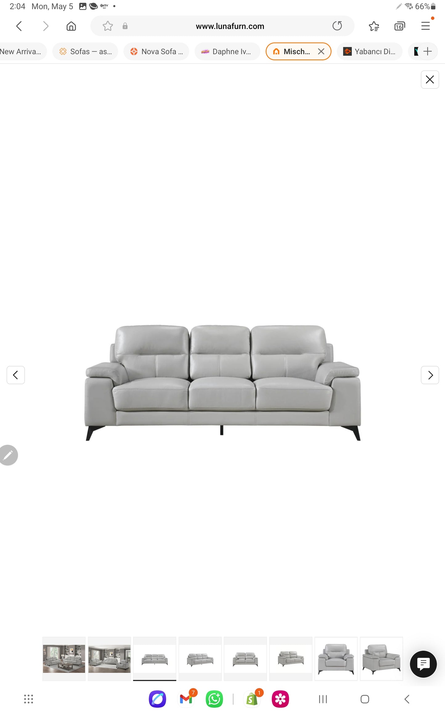 Mischa TOP GRAIN LEATHER Grey Living Room Set 9514