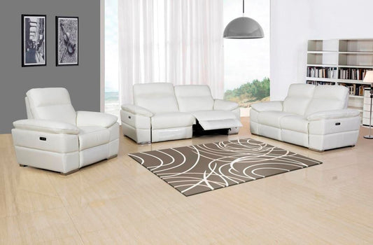 UR9563 White TOP GRAIN LEATHER  POWER Living Room Set