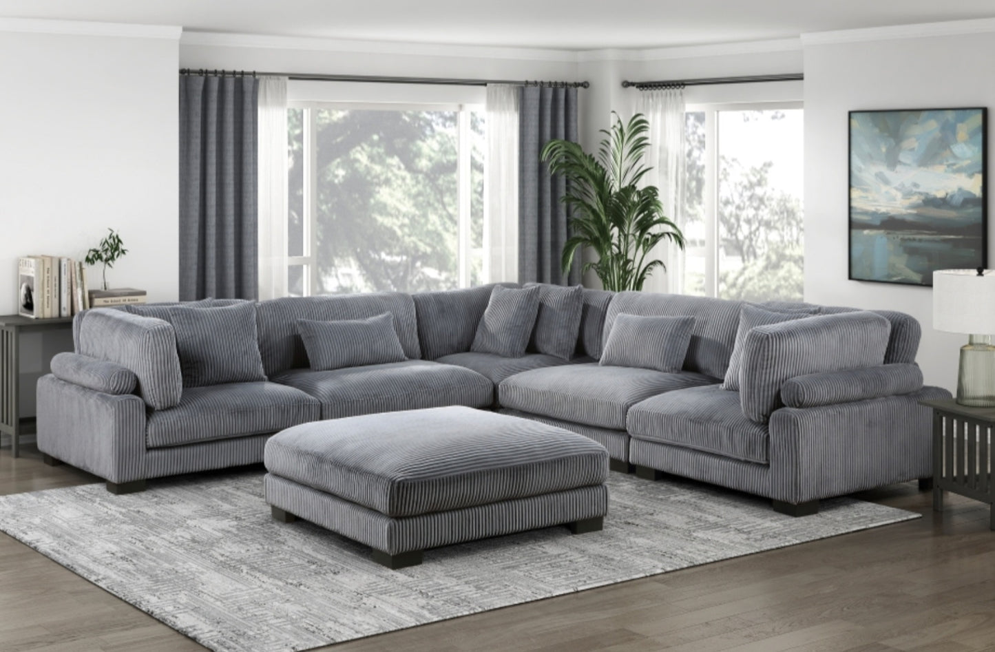 Traverse Gray 6pc Modular Sectional with Ottoman 8555