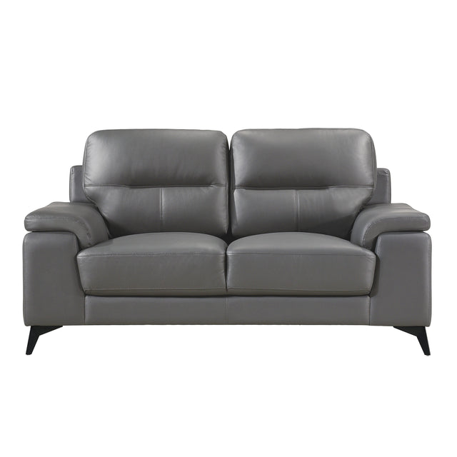 Mischa TOP GRAIN LEATHER Dark Grey Living Room Set 9514