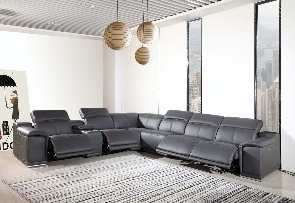UR9762 7pc Grey TOP GRAIN 4pc Power Sectional