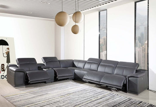 UR9762 7pc Grey TOP GRAIN 4pc Power Sectional