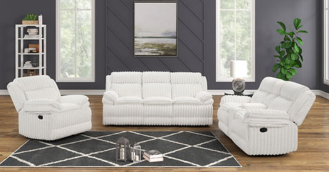 Mellow White Thick Stripe Fabric 3pc Reclining Set S3939