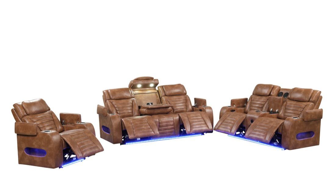 Tokyo Brown POWER/LED/BLUETOOTH SPEAKERS 3pc Reclining Set