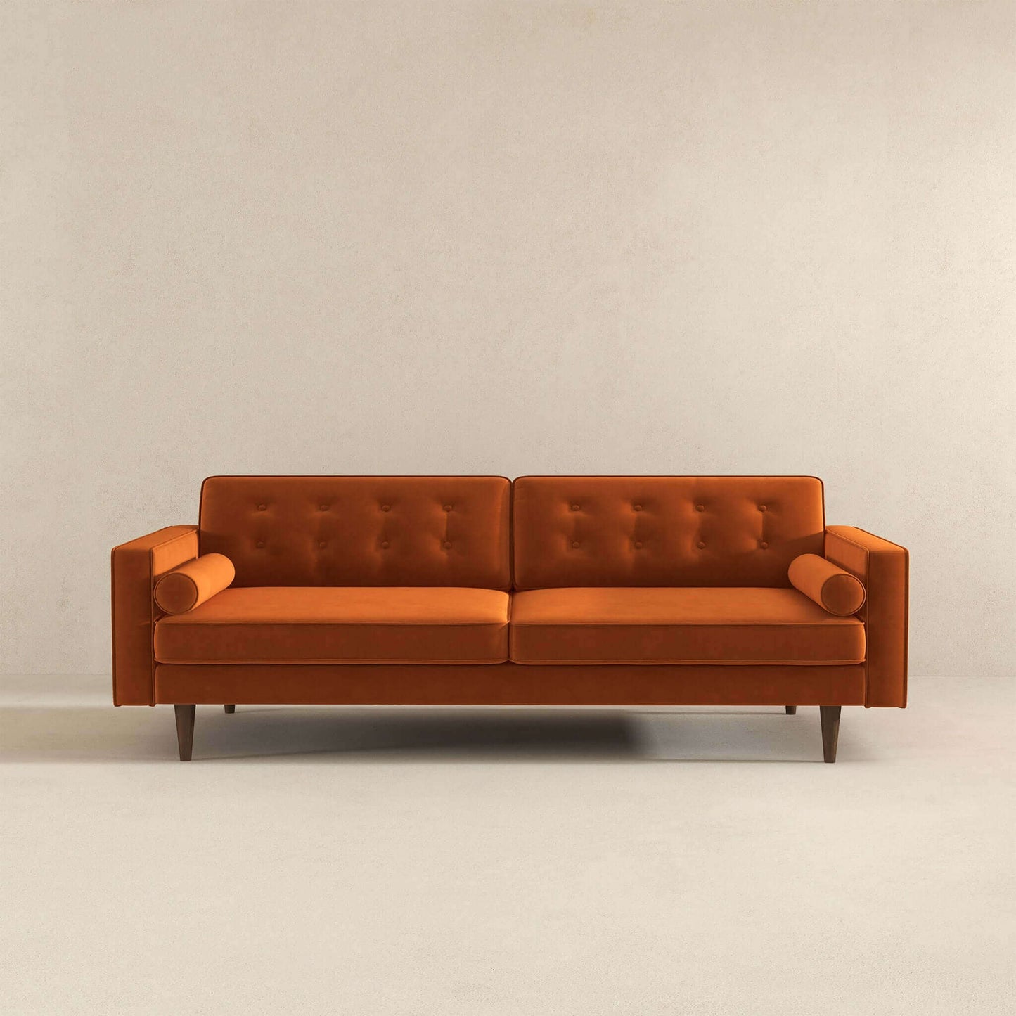 Casey 84" Mid-Century Modern Burnt Orange Velvet Sofa