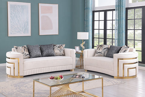 Minerva Cream Velvet Sofa and Loveseat S3300