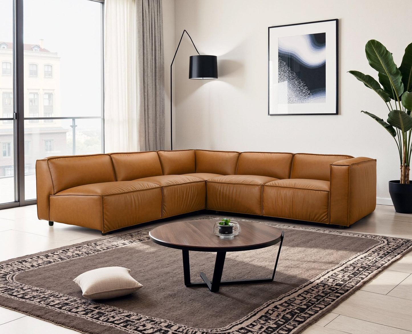 Findlay Mid Century Modern Vegan Leather Corner Sectional Sofa
