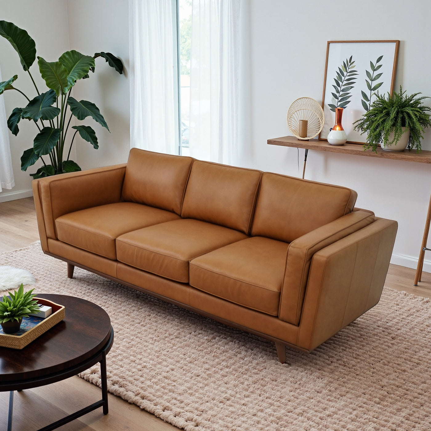 Chase 91" Tan Genuine Leather Sofa