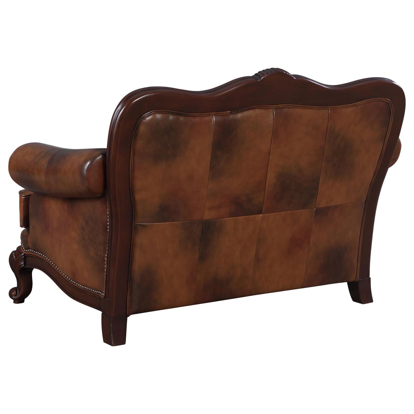 Victoria Brown Upholstered Tufted TOP GRAIN LEATHER Living Room Set 50068 981-03