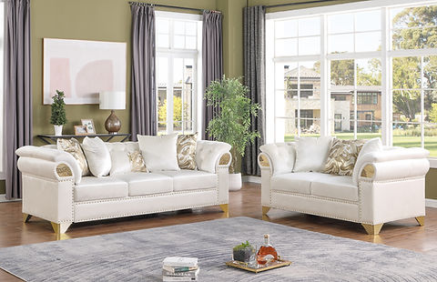 Emma Cream Velvet Sofa and Loveseat S3600