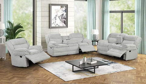 Mellow Grey Thick Stripe Fabric 3pc Reclining Set S3939