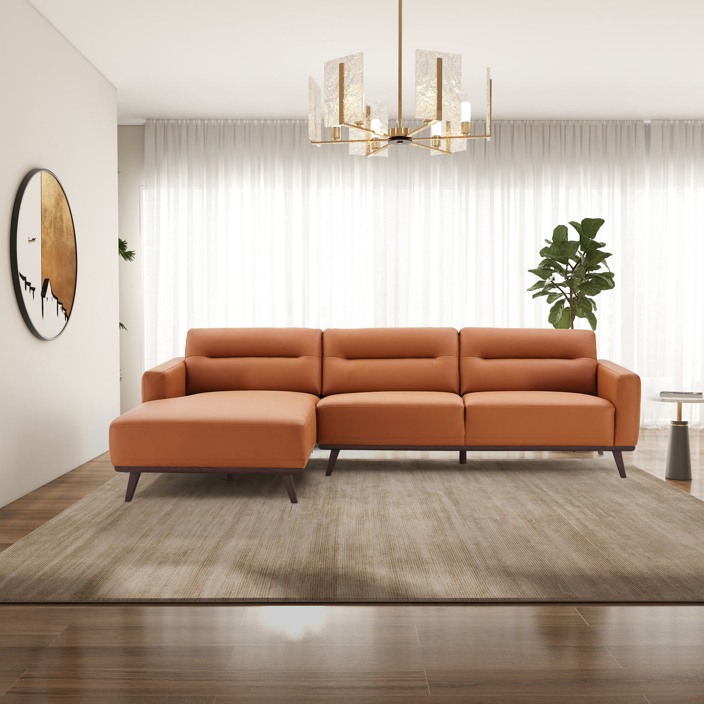 Ella 110" L-Shaped Cognac PU Leather Left Sectional