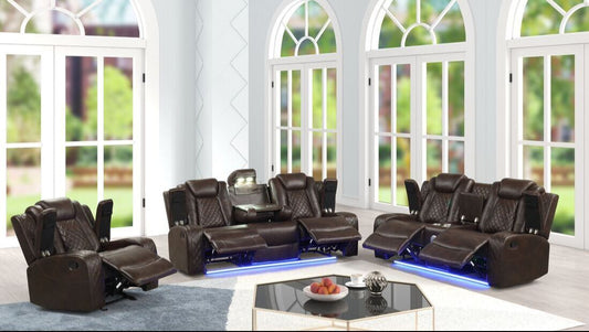 Luz Brown BLUETOOTH SPEAKERS/LED 3pc Reclining Set