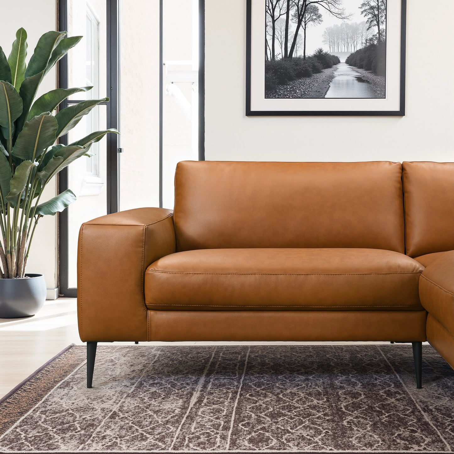 Easley Mid Century Modern Vegan Leather Wide-Arm Sofa