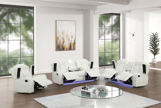 Luz White BLUETOOTH SPEAKERS/LED  3pc Reclining Set