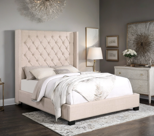 Beige Linen  6 FT King Bed | HH403