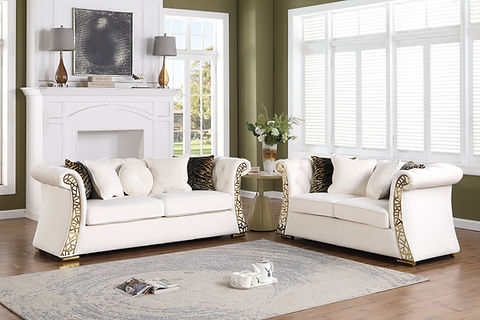 Curamo Cream Velvet Sofa and Loveseat S1600