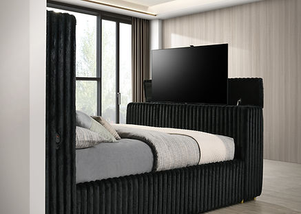 Henley Black Corduroy LED Fireplace/TV Lift Platform Bedroom Set B2040