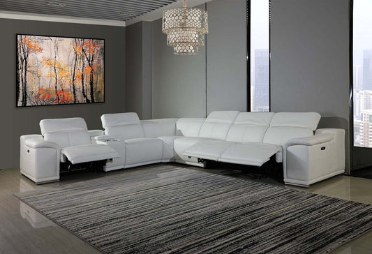 UR9762 7pc White TOP GRAIN 4pc Power Sectional
