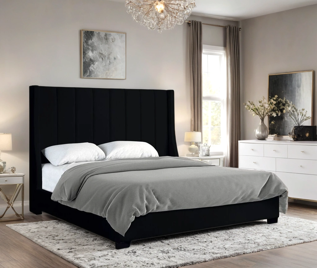 Black Velvet Queen Bed HH408