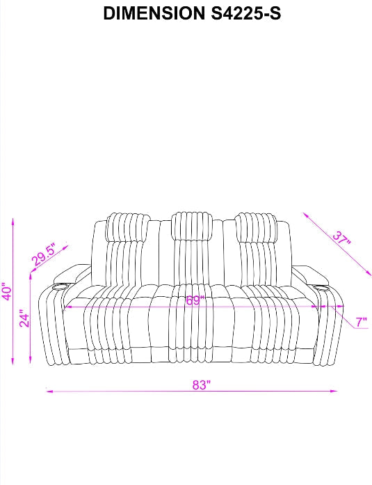 Lita Brown POWER RECLINER/ HEADREST/LED 3pc Living Room Set S4225