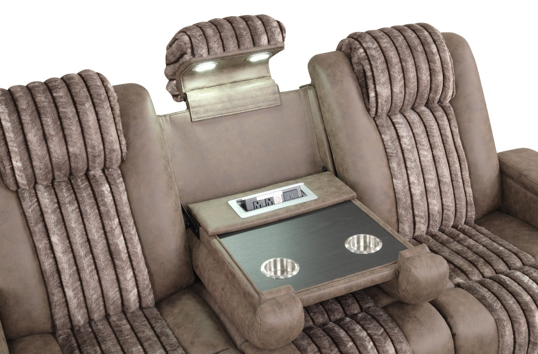 Lita Brown POWER RECLINER/ HEADREST/LED 3pc Living Room Set S4225