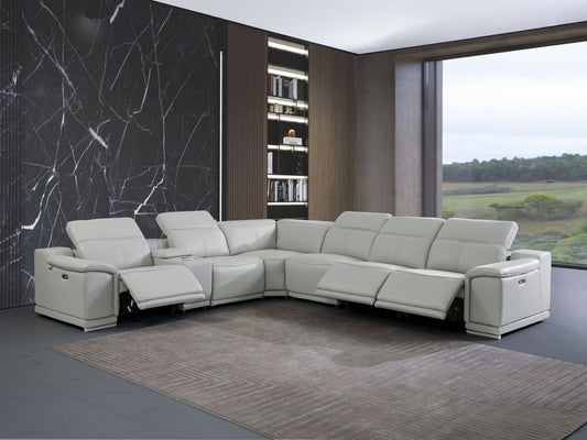 UR9762 7pc Light Grey TOP GRAIN 3pc Power Sectional