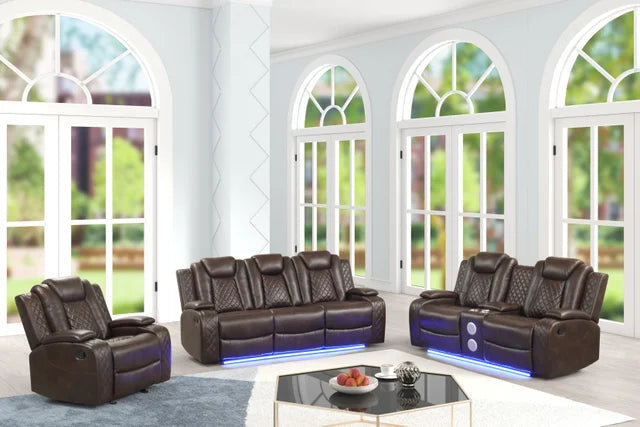 Luz Brown BLUETOOTH SPEAKERS/LED 3pc Reclining Set