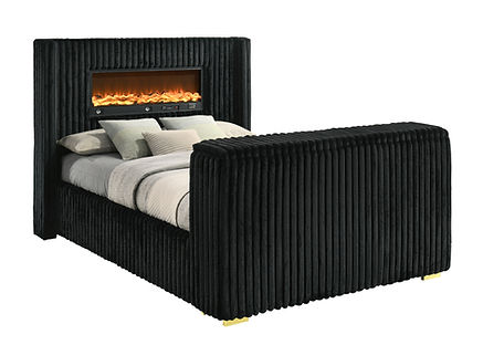 Henley Black Corduroy LED Fireplace/TV Lift Platform Bedroom Set B2040