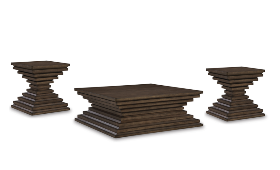 Hannodream Warm Brown 3pc Coffee Table Set T821