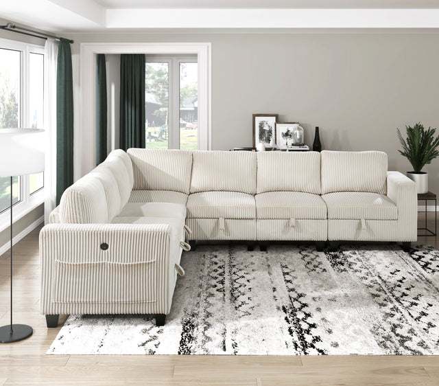 Walterboro Beige Corduroy 7pc Sectional with Storage 9650