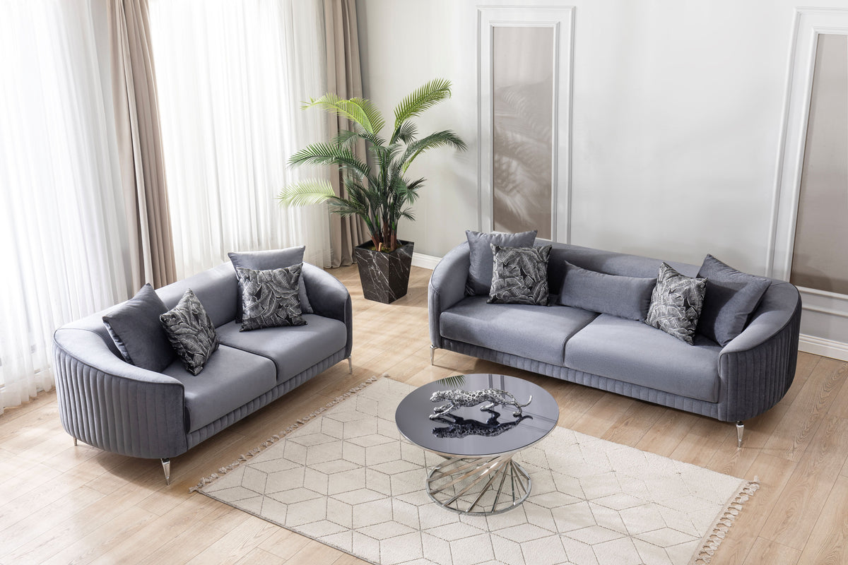 Angela Gray Velvet Living Room Set